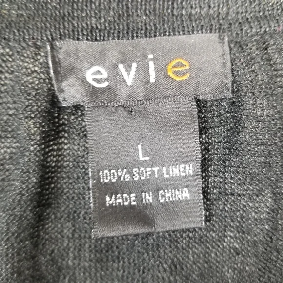 Evie Womens Soft Linen Long Sleeve V Neck Top Size L Black Embellished Neckline - Picture 10 of 11